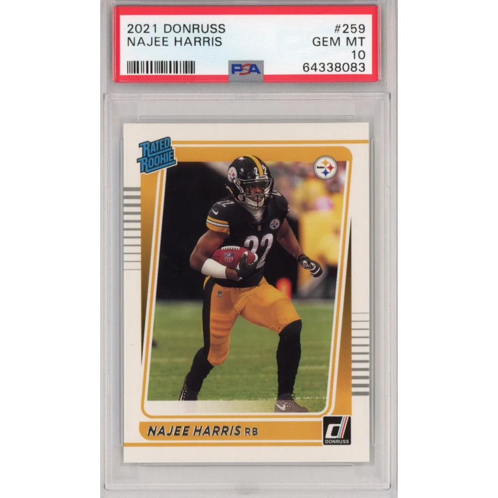 PSA graded Najee Harris 2021 Donruss rookie football card for collectors