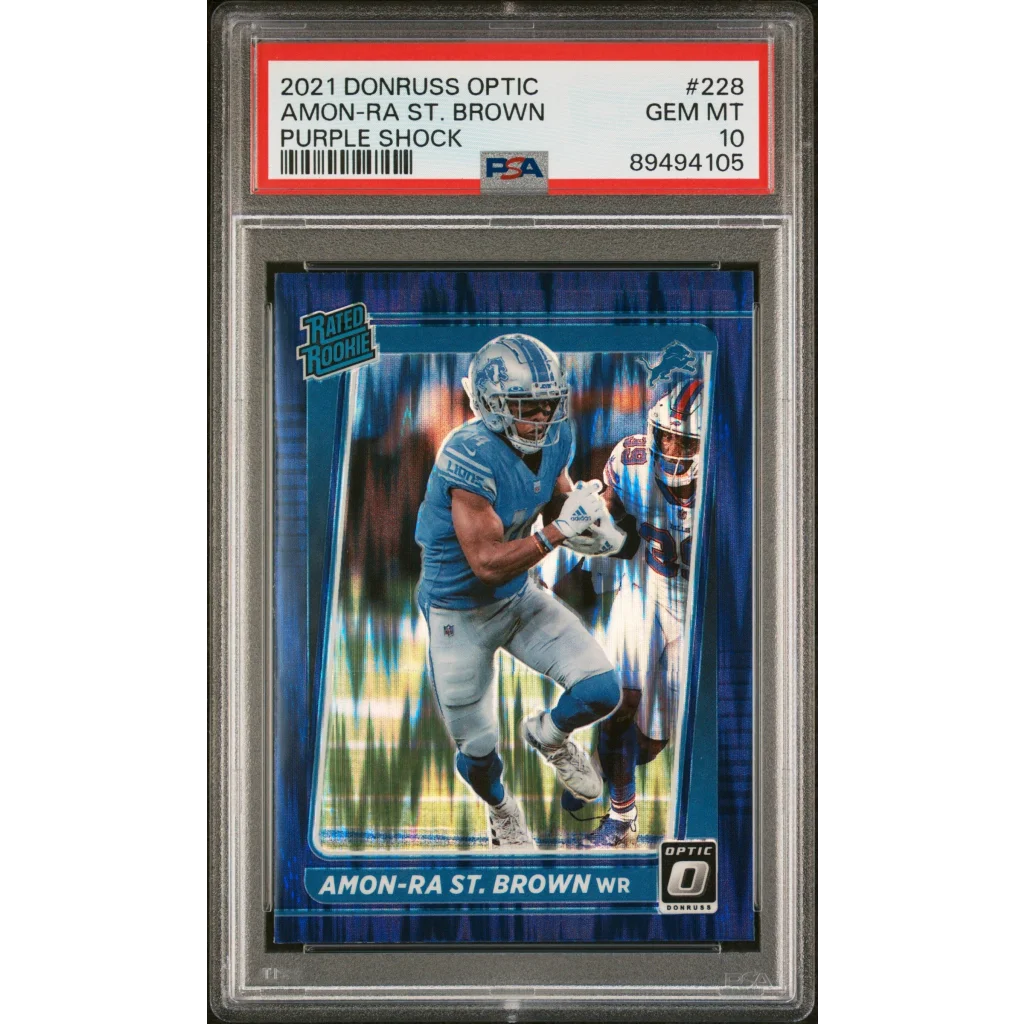 Graded PSA 10 2021 Donruss Optic Purple Shock Amon-Ra St. Brown Rookie Card