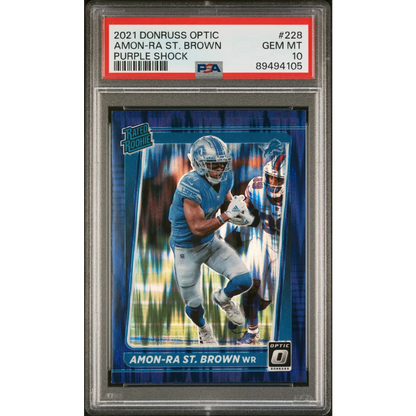 Graded PSA 10 2021 Donruss Optic Purple Shock Amon-Ra St. Brown Rookie Card