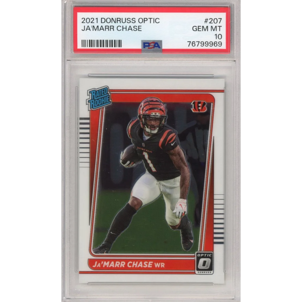 Graded 2021 Panini Donruss Optic Ja'Marr Chase #207 Rookie RC Football Card PSA 10 Gem Mint | Hall of Fame Sports Memorabilia | vintageantiquesgifts.com
