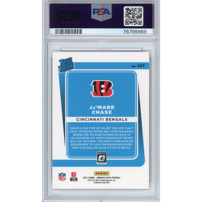 Graded 2021 Panini Donruss Optic Ja'Marr Chase #207 Rookie RC Football Card PSA 10 Gem Mint | PSA 10 Gem Mint Graded Rookie Card | vintageantiquesgifts.com