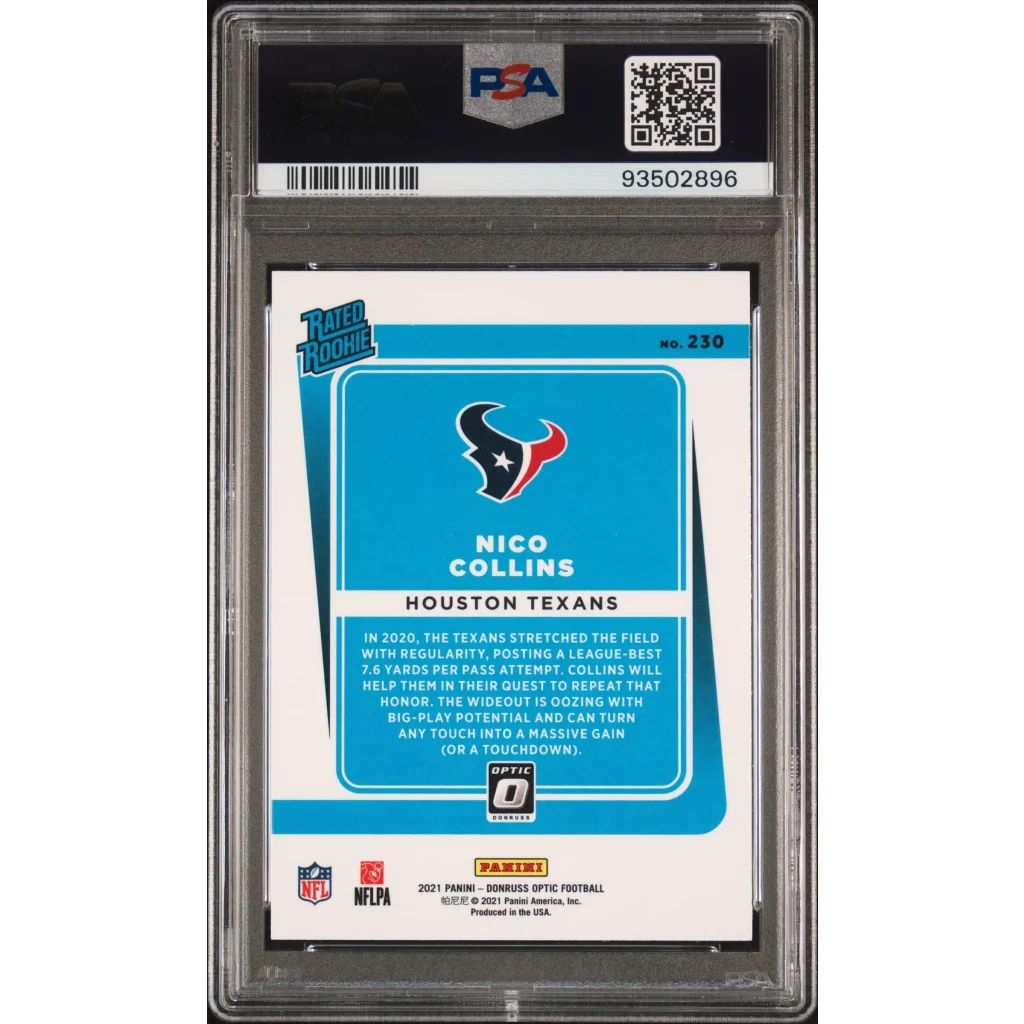 PSA Graded Nico Collins 2021 Donruss Optic Rookie Card football trading card