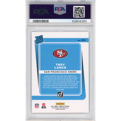 Graded 2021 Panini Donruss Trey Lance NFL rookie card by Professional Sports Authenticator