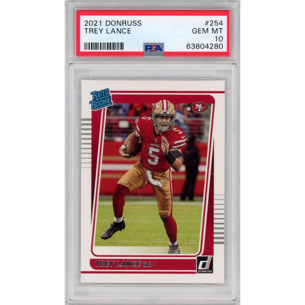 2021 Donruss Trey Lance rookie football card graded PSA Gem Mint 10 by Professional Sports Authenticator