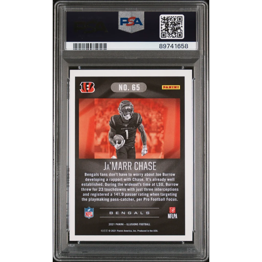Graded 2021 Panini Illusions Ja'Marr Chase #65 Retail Rookie RC Football Card PSA 10 Gem Mint | PSA 10 Gem Mint Graded Rookie Card | vintageantiquesgifts.com
