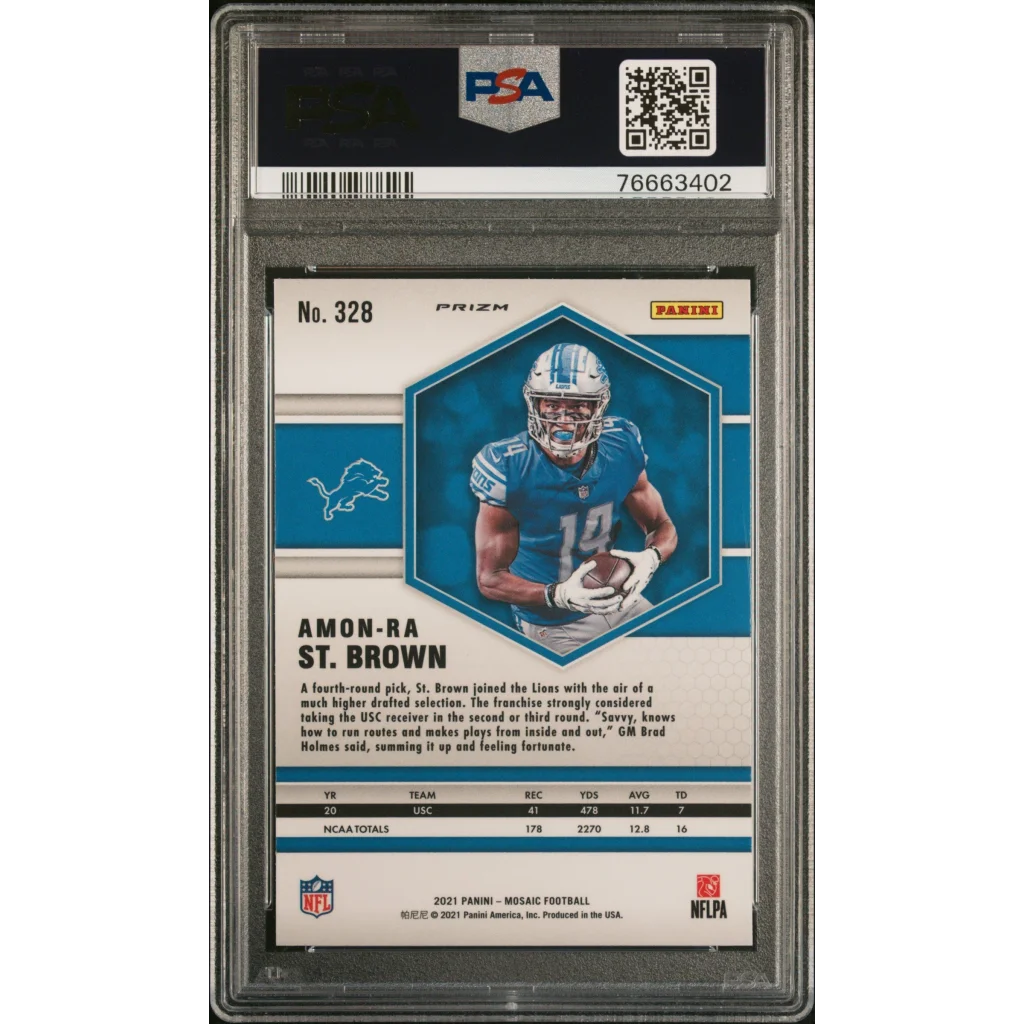 PSA graded Amon-Ra St. Brown green mosaic rookie card 2021 gem mint sports card