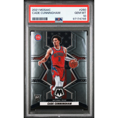 Graded 2021 Mosaic Cade Cunningham basketball rookie card with sports card authentication
