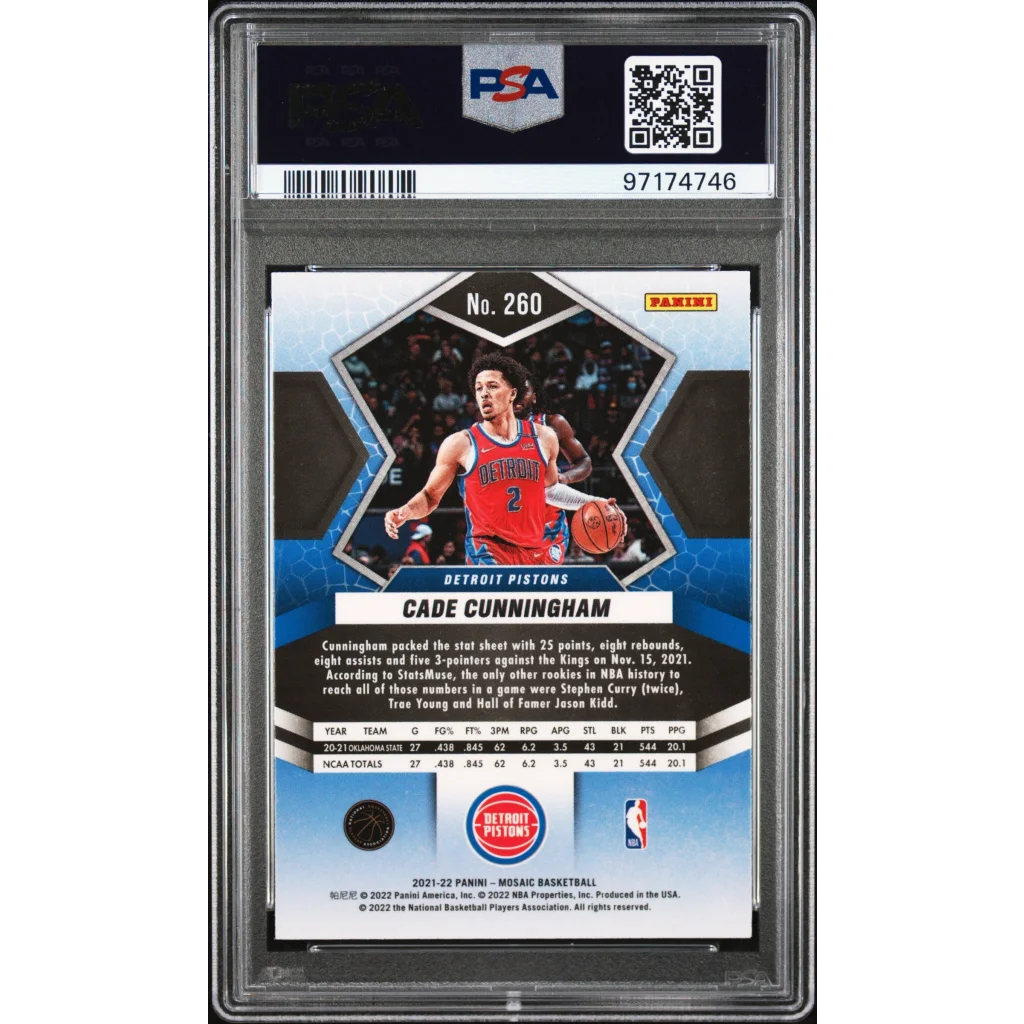 Graded Cade Cunningham rookie basketball card with PSA sports card authentication