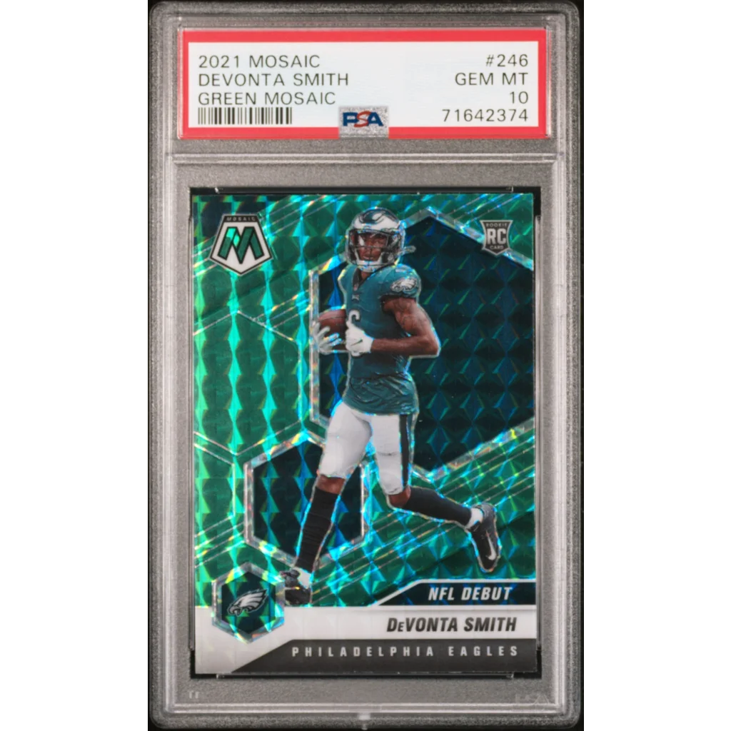 Graded 2021 Panini Mosaic DeVonta Smith #246 Green Mosaic Rookie RC Football Card PSA 10 Gem Mint | Hall of Fame Sports Memorabilia | vintageantiquesgifts.com