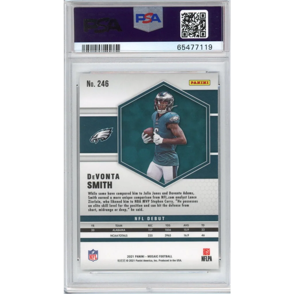 PSA graded Devonta Smith 2021 Panini Mosaic football card for collectors