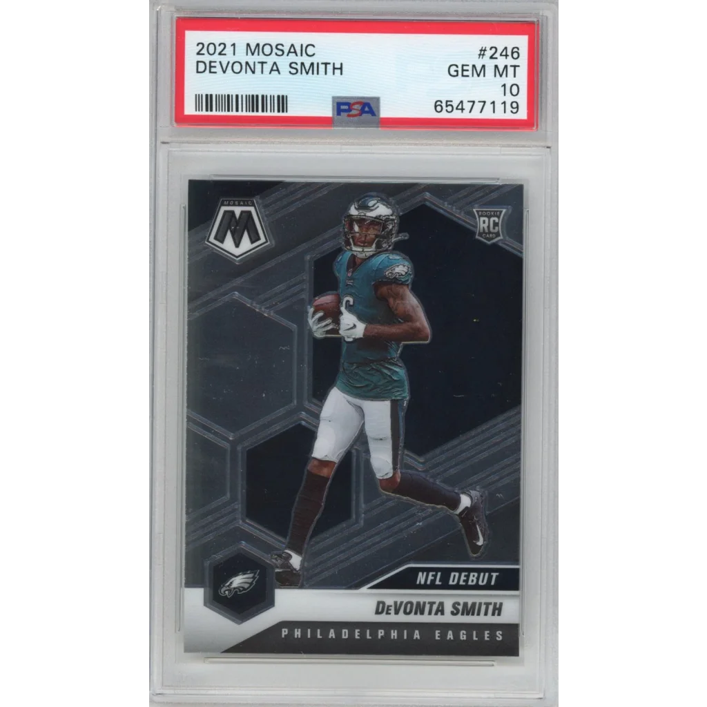 PSA graded Devonta Smith 2021 Panini Mosaic rookie card for football fans