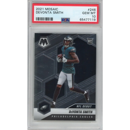 PSA graded Devonta Smith 2021 Panini Mosaic rookie card for football fans