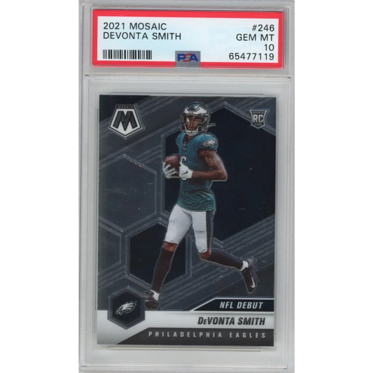 PSA graded Devonta Smith 2021 Panini Mosaic rookie card for football fans