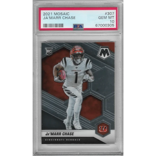 Graded 2021 Panini Mosaic Ja’Marr Chase #307 Rookie PSA 10 slab