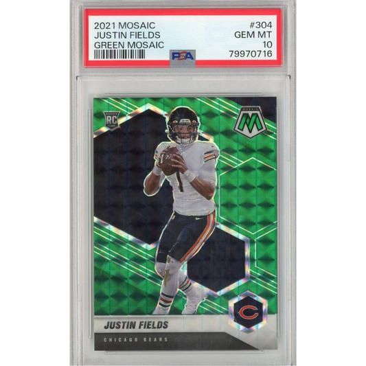 Justin Fields 2021 Mosaic Green Prizm Rookie Card PSA 10 Gem Mint image