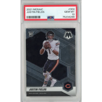 PSA-graded 2021 Mosaic Justin Fields rookie card in Gem Mint condition