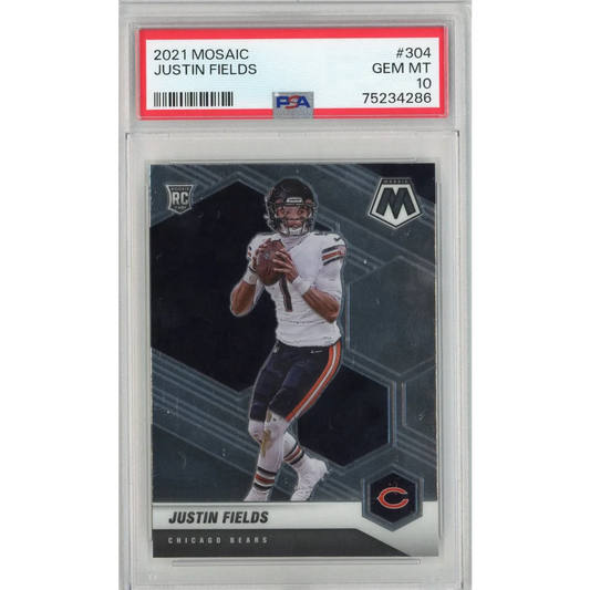 PSA-graded 2021 Mosaic Justin Fields rookie card in Gem Mint condition