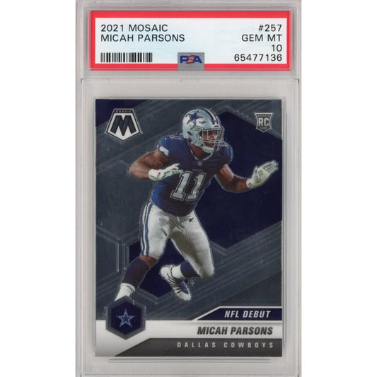 Graded 2021 Panini Mosaic Micah Parsons #257 Rookie RC Football Card PSA 10 Gem Mint | Hall of Fame Sports Memorabilia | vintageantiquesgifts.com