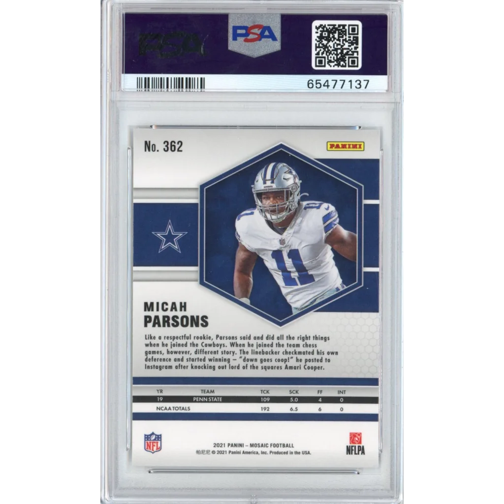Graded Micah Parsons football card PSA 10 Gem Mint 2021 Mosaic rookie card