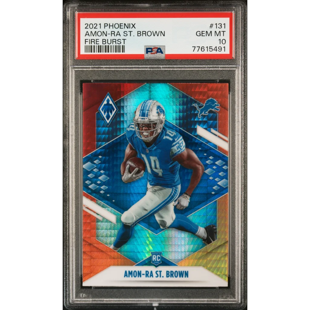 Graded 2021 Panini Phoenix Amon-Ra St. Brown #131 Fire Burst Rookie RC Football Card PSA 10 Gem Mint | Hall of Fame Sports Memorabilia | vintageantiquesgifts.com