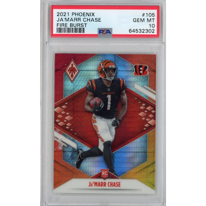 Graded 2021 Panini Phoenix Ja'Marr Chase #105 Fire Burst Rookie RC Football Card PSA 10 Gem Mint | Hall of Fame Sports Memorabilia | vintageantiquesgifts.com