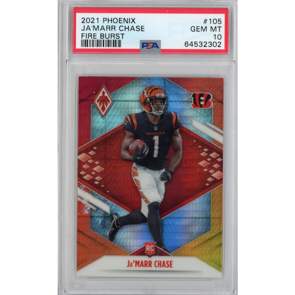 2021 Phoenix Ja Marr Chase Fire Burst rookie football card in PSA graded Treasure
