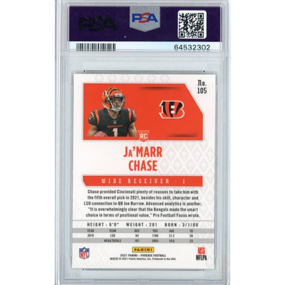 Graded 2021 Panini Phoenix Ja'Marr Chase #105 Fire Burst Rookie RC Football Card PSA 10 Gem Mint | PSA 10 Gem Mint Graded Rookie Card | vintageantiquesgifts.com