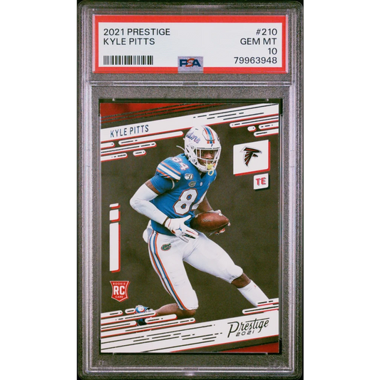PSA graded 2021 Prestige Kyle Pitts rookie card in pristine condition showing excellent card’s condition