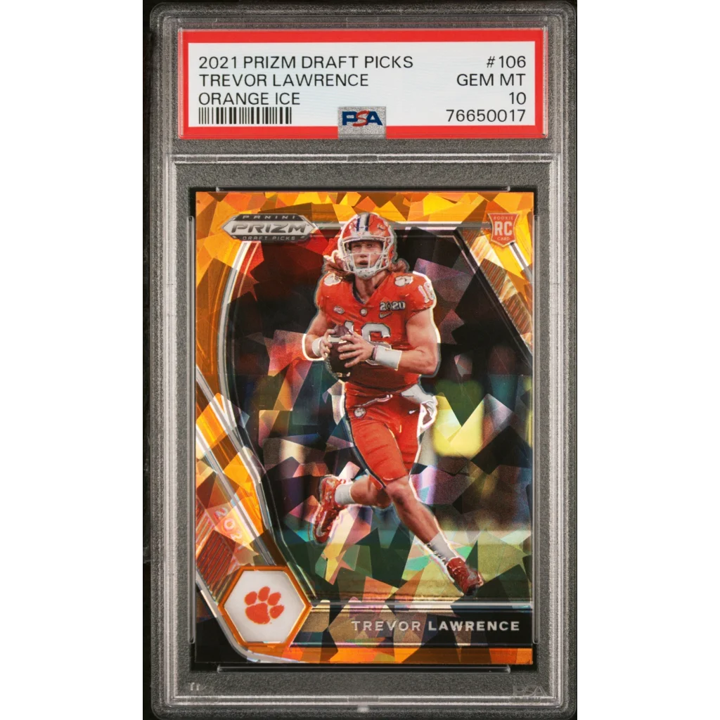 Graded PSA 10 Trevor Lawrence 2021 Prizm Draft Picks Orange Ice Rookie Card