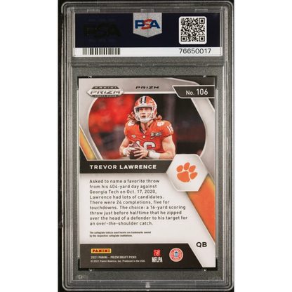 Graded Trevor Lawrence Orange Ice Prizm Rookie Card in PSA 10 holder
