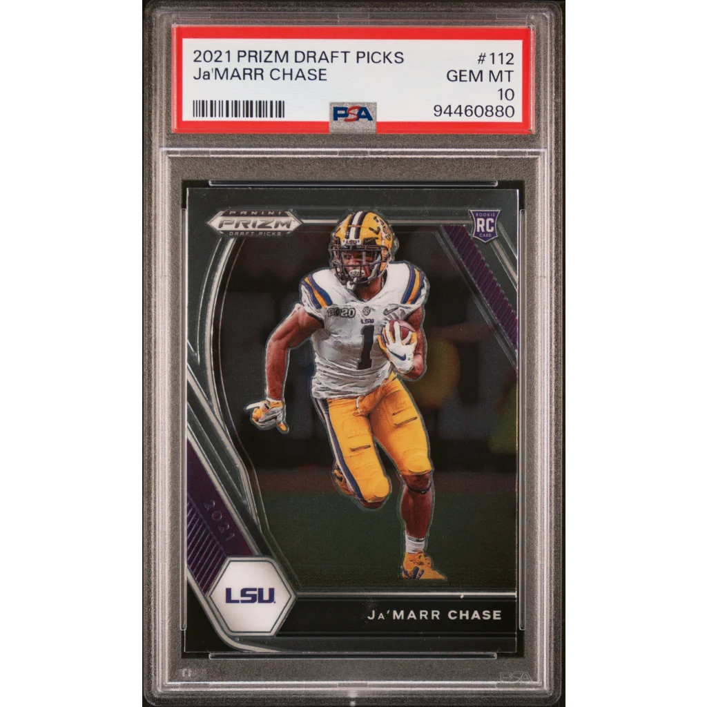 PSA 10 Gem Mint JaMarr Chase 2021 Prizm Rookie Card football card for collectors