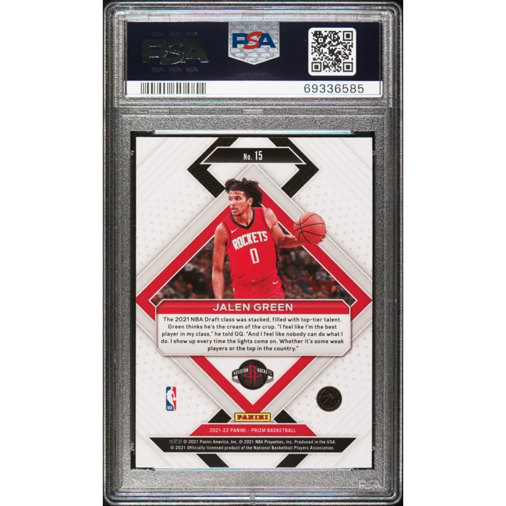 Gem Mint Jalen Green Panini Prizm Rookie Card displayed in PSA graded product