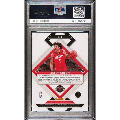 Gem Mint Jalen Green Panini Prizm Rookie Card displayed in PSA graded product