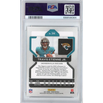Graded PSA 10 GEM MINT Travis Etienne Jr 2021 Panini Prizm football card