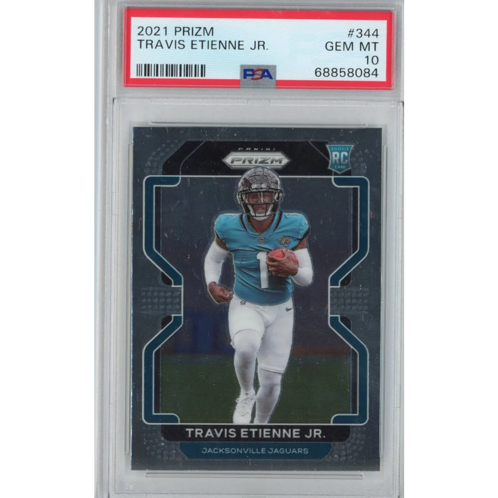 PSA 10 GEM MINT Travis Etienne Jr 2021 Prizm Football Card #344