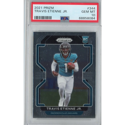 PSA 10 GEM MINT Travis Etienne Jr 2021 Prizm Football Card #344