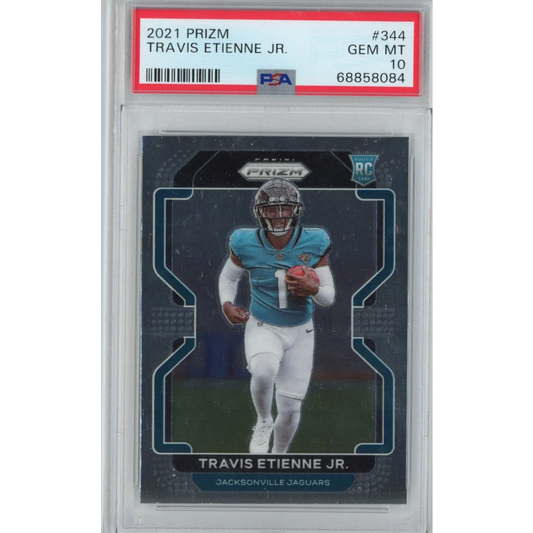 PSA 10 GEM MINT Travis Etienne Jr 2021 Prizm Football Card #344
