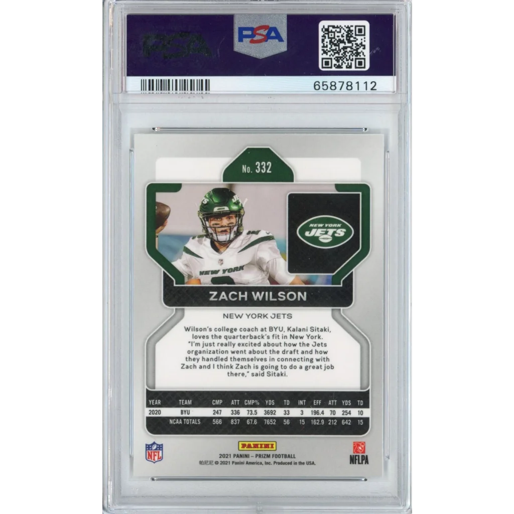 Graded Zach Wilson New York Jets football card PSA 10 Prizm Gem Mint perfection