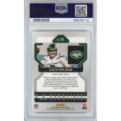 Graded Zach Wilson New York Jets football card PSA 10 Prizm Gem Mint perfection
