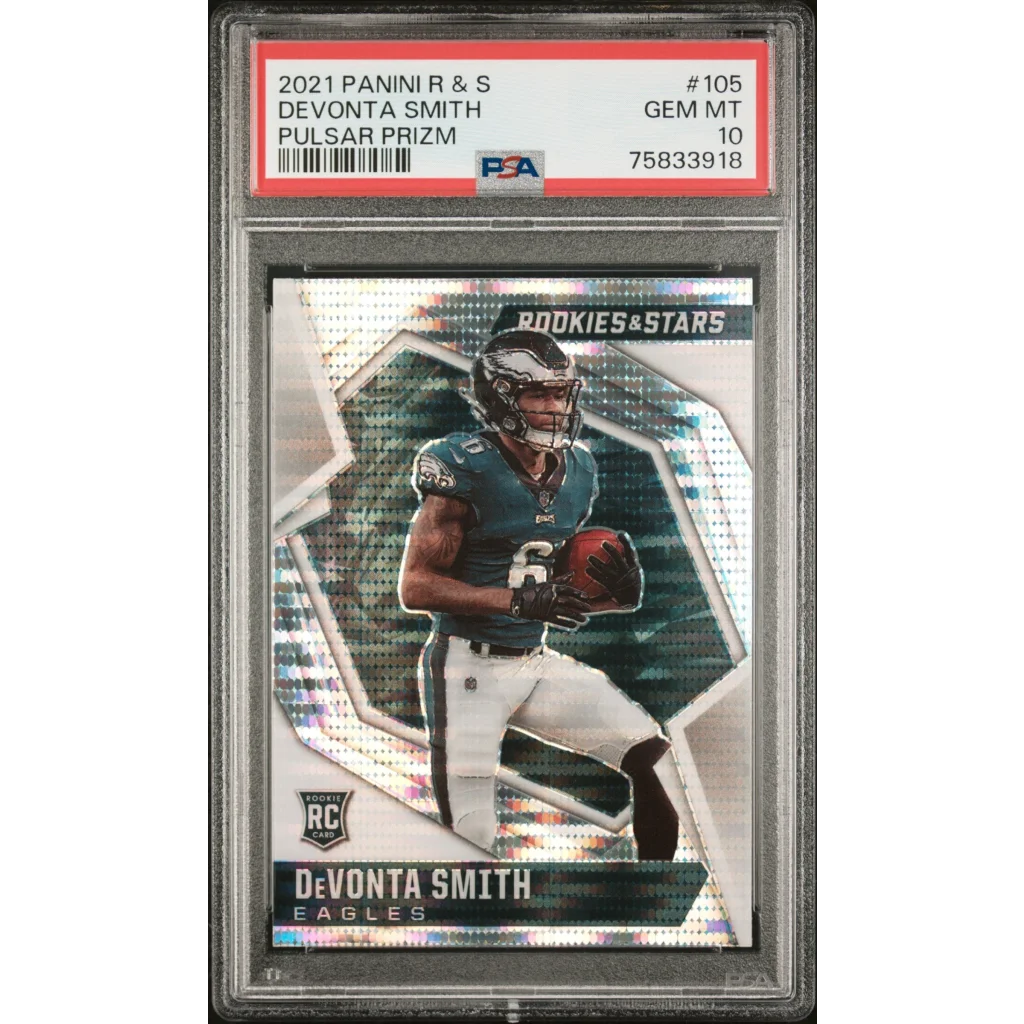 PSA graded Devonta Smith 2021 Panini Rookies Stars Pulsar Prizm football card