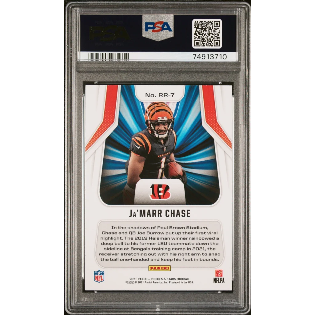 A graded Ja Marr Chase Rookie Rush football card ready to score big