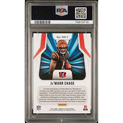 A graded Ja Marr Chase Rookie Rush football card ready to score big