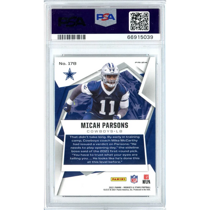 Graded 2021 Panini Rookies & Stars Micah Parsons #178 Pulsar Prizm Rookie RC Football Card PSA 10 Gem Mint | PSA 10 Gem Mint Graded Rookie Card | vintageantiquesgifts.com
