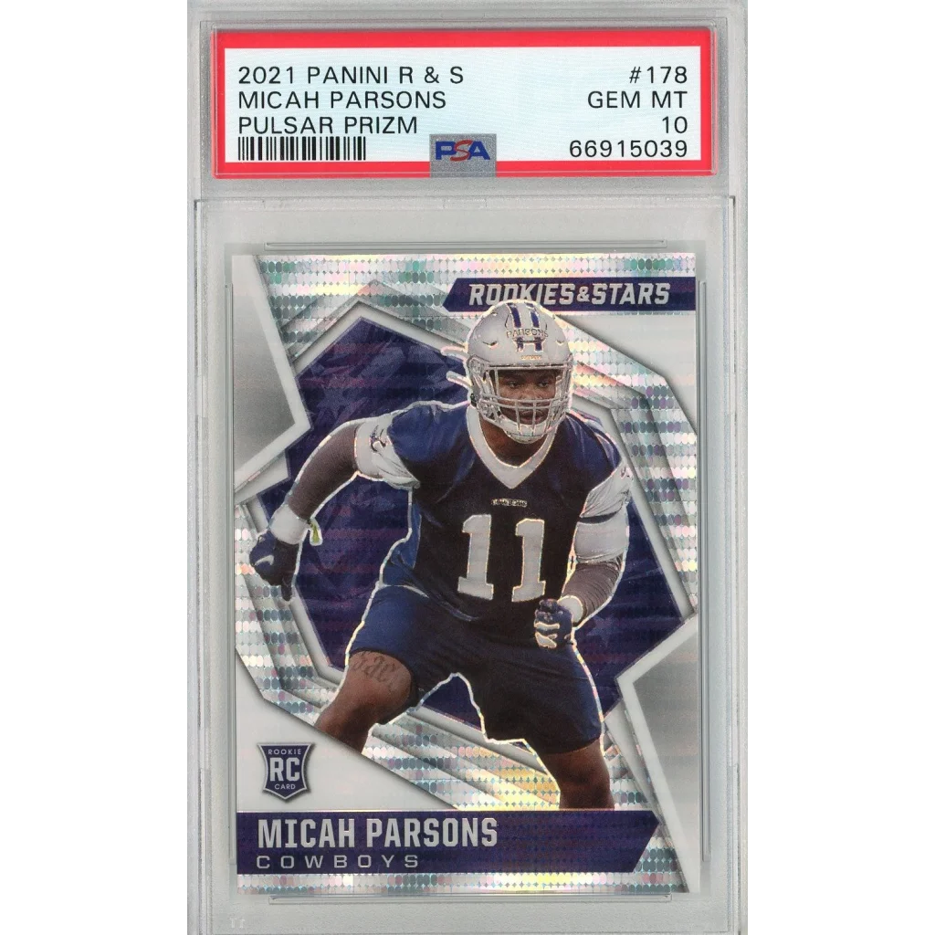 Graded 2021 Panini Rookies & Stars Micah Parsons #178 Pulsar Prizm Rookie RC Football Card PSA 10 Gem Mint | Hall of Fame Sports Memorabilia | vintageantiquesgifts.com