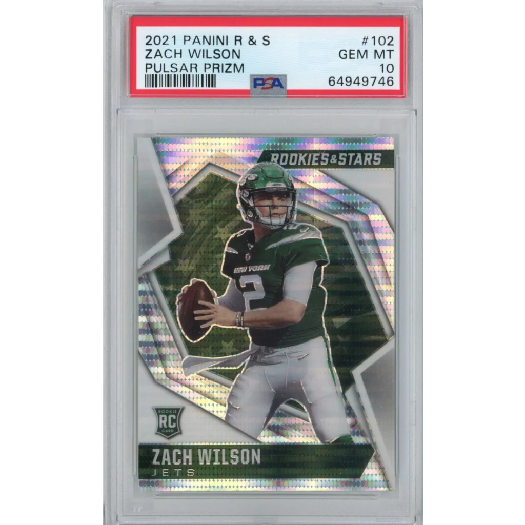 PSA GEM MT 10 Zach Wilson Pulsar Prizm football sports card with card authentication