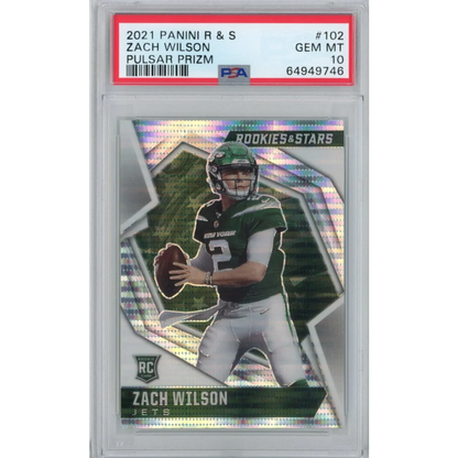 PSA GEM MT 10 Zach Wilson Pulsar Prizm football sports card with card authentication