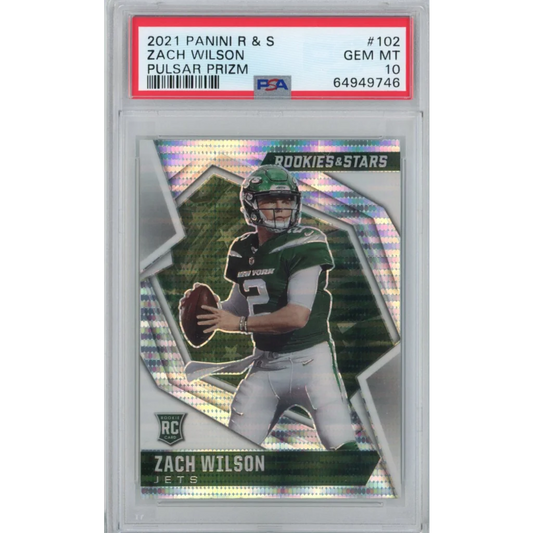 PSA GEM MT 10 Zach Wilson Pulsar Prizm football sports card with card authentication