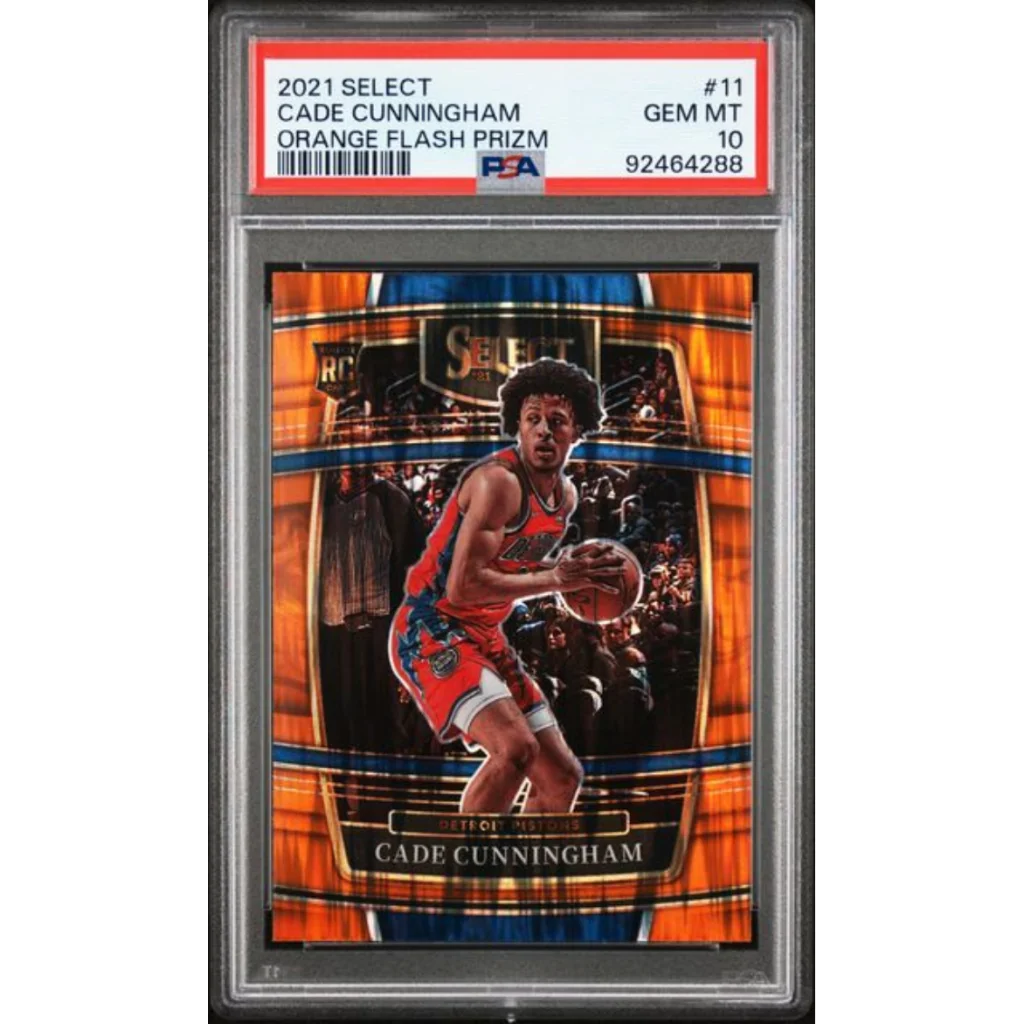 Graded 2021 Panini Select Cade Cunningham 11 Orange Flash Prizm Rookie RC Basketball Card PSA 10 Gem Mint | Hall of Fame Sports Memorabilia | vintageantiquesgifts.com