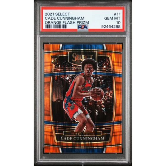 Graded 2021 Panini Select Cade Cunningham 11 Orange Flash Prizm Rookie RC Basketball Card PSA 10 Gem Mint | Hall of Fame Sports Memorabilia | vintageantiquesgifts.com