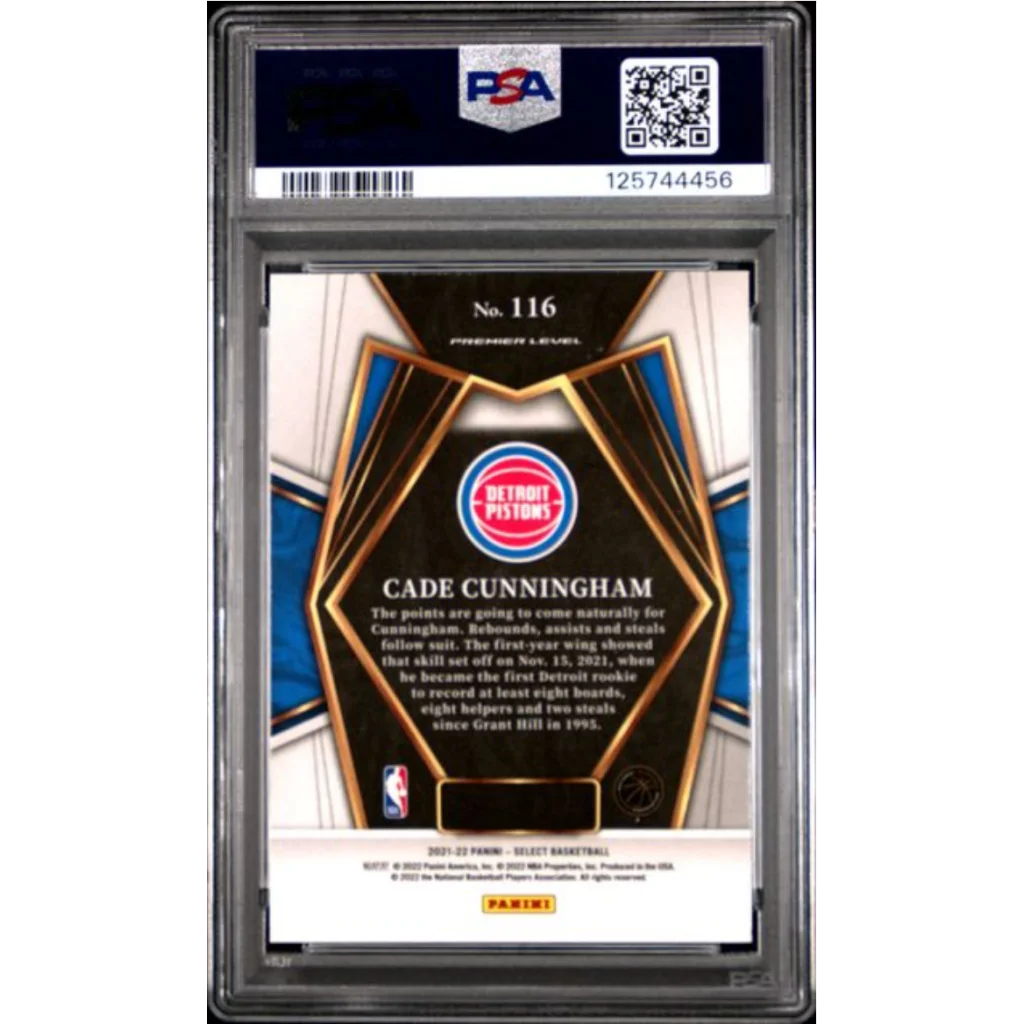 Graded PSA 10 2021 Panini Select Cade Cunningham rookie card in slab
